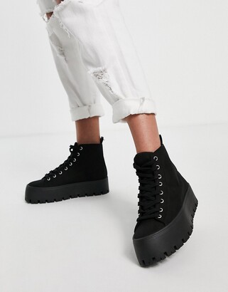 ASOS DESIGN Detra chunky high top canvas sneakers in black - ShopStyle