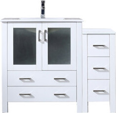 Lexora Volez 42 in W x 18.25 in D Single Bath Vanity with Side Cabinet, White Ceramic Top and Chrome Faucet Set