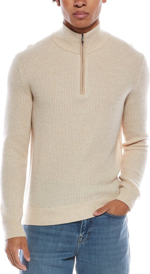 Amicale Cashmere Feeder Pique Zip Cashmere Sweater