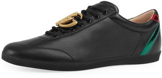 Gucci Bambi GG Leather Low-Top Sneaker, Black