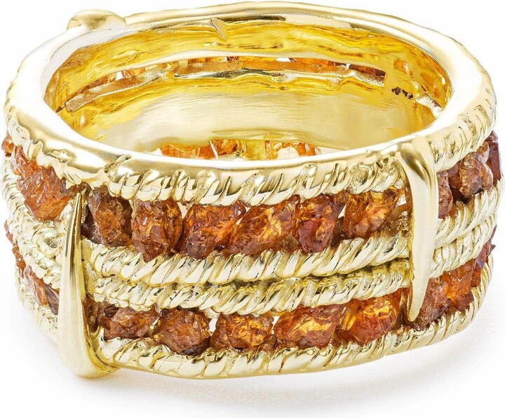 German Kabirski Orange / Gold Tartine Gold Plated Silver Ring With Raw Spessartine Garnet