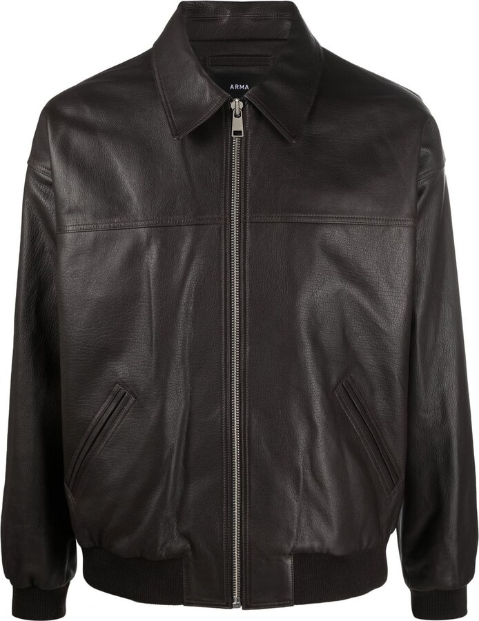 Arma Ettore collared leather jacket - ShopStyle