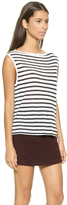 Thumbnail for your product : Alexander Wang T by Stripe Rayon Linen Boat Neck Sleeveless Tee