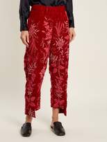 Thumbnail for your product : By Walid Meera Floral Embroidered Silk Velvet Trousers - Womens - Red