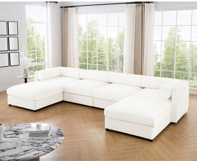 Hokku Designs Sectional Convertible Modular Sofa Couch with Storage Ottoman