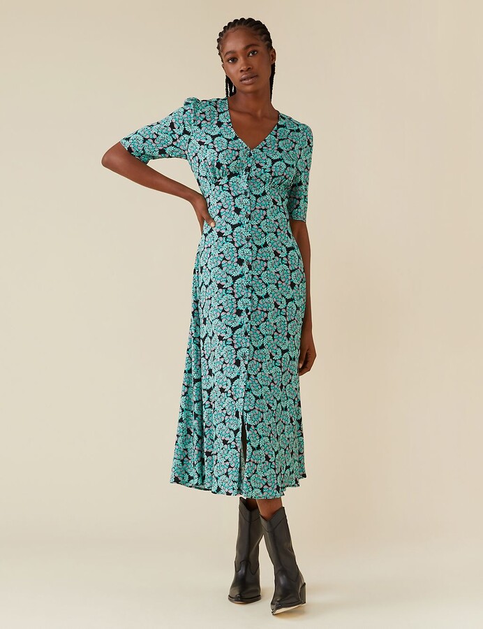 Finery London Floral VNeck Button Through Midi Tea Dress ShopStyle