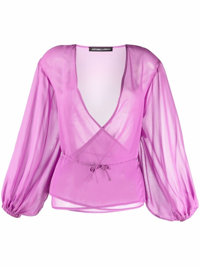 Pink Farfetch Women Clothing Tops Wrap tops Wrap-front silk shirt 