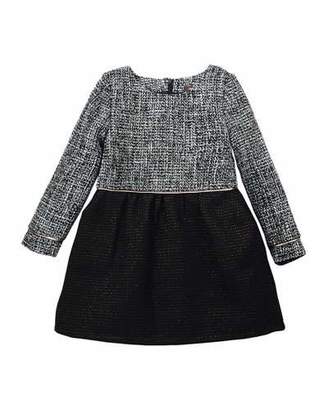 Imoga Sophia Long-Sleeve Tweed A-Line Dress, Black/White, Size 8-14