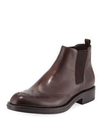 Prada Leather Wing-Tip Chelsea Boots, Brown