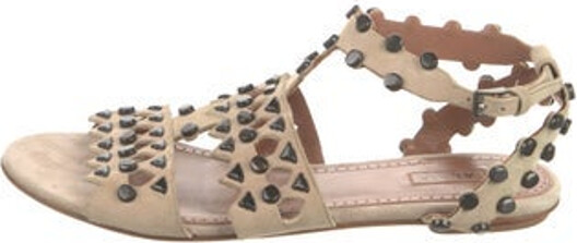 Alaia Suede Sandals Neutrals Wrap-Around Straps & Buckle Closure at Ankles