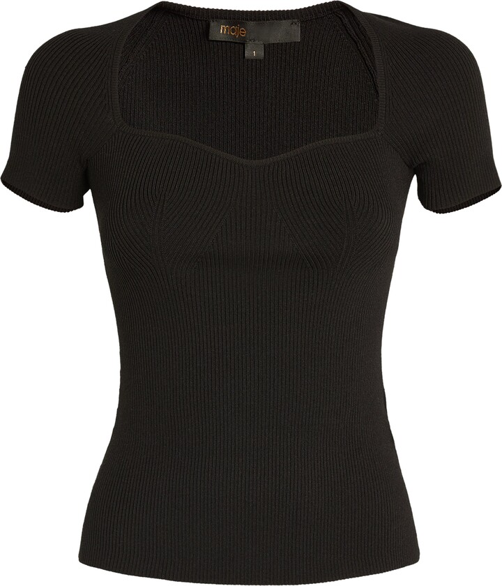 Maje Short-Sleeve Ribbed Top