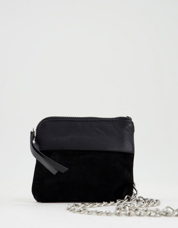 urbancode leather tote bolsa with suede pocket in black