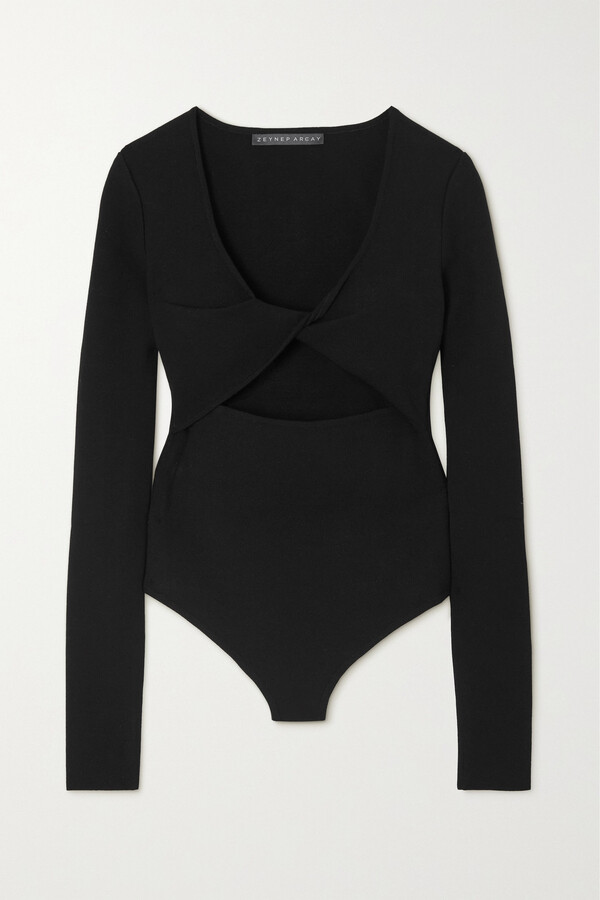 ZEYNEP ARCAY Twist-front Cutout Stretch-knit Bodysuit - Black ...