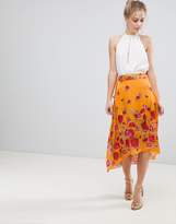 Thumbnail for your product : ASOS Design Satin Wrap Midi Skirt In Floral Print