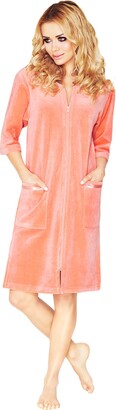 Knee Length Womens Soft Cotton Bath Robe Housecoat Dressing Gown Dress Style Velour Bathrobe Zip Up 