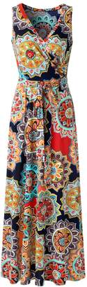 Zattcas CAVOVA Womens Bohemian Printed Wrap Bodice Sleeveless Crossover Maxi Dress