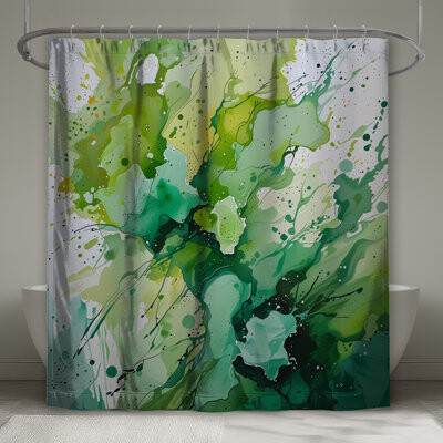 East Urban Home Green Splash Shower Curtain - Abstract Bathroom Decor Modern