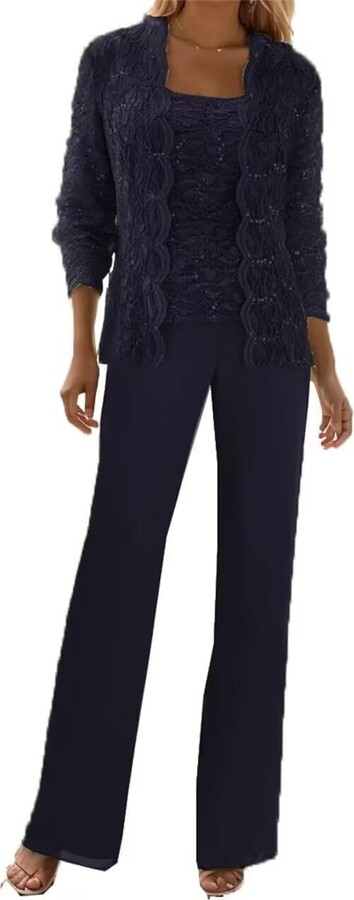 YKPPSMTR Pieces Mother of The Bride Trouser Suits Navy-Blue