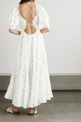 Rixo Cannes Open-back Tiered Embroidered Cotton Midi Dress - White