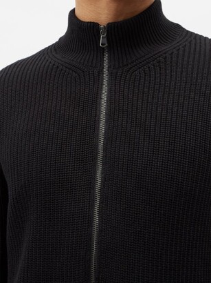 Sunspel High-neck Ribbed-cotton Zipped Sweater - Black
