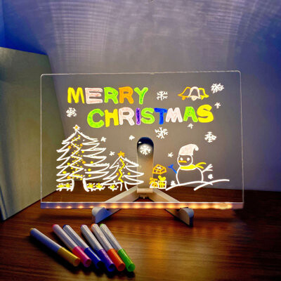 LED Note Board Glowing Acrylic Letter Dry-Erase Board with Bracket Glow Memo Message Board