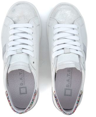 D.A.T.E Sneaker Twist Calf In White Leather With Multicolor Glitter