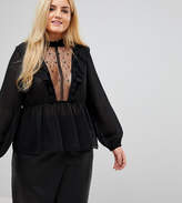 Thumbnail for your product : Alice & You High Neck Smock Top With Lace Insert And Balloon Sleeves