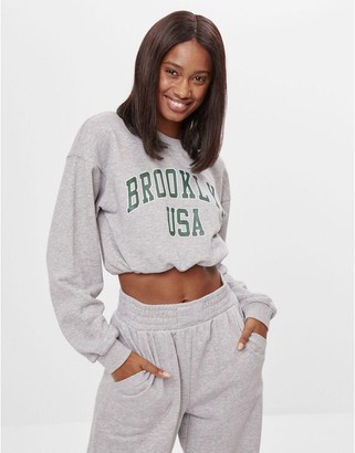 Bershka brooklyn cropped sweatshirt in gray marl - ShopStyle