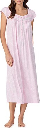 Eileen West Jersey Knit Cap Sleeve Sweetheart Neck Floral Print Long Nightgown