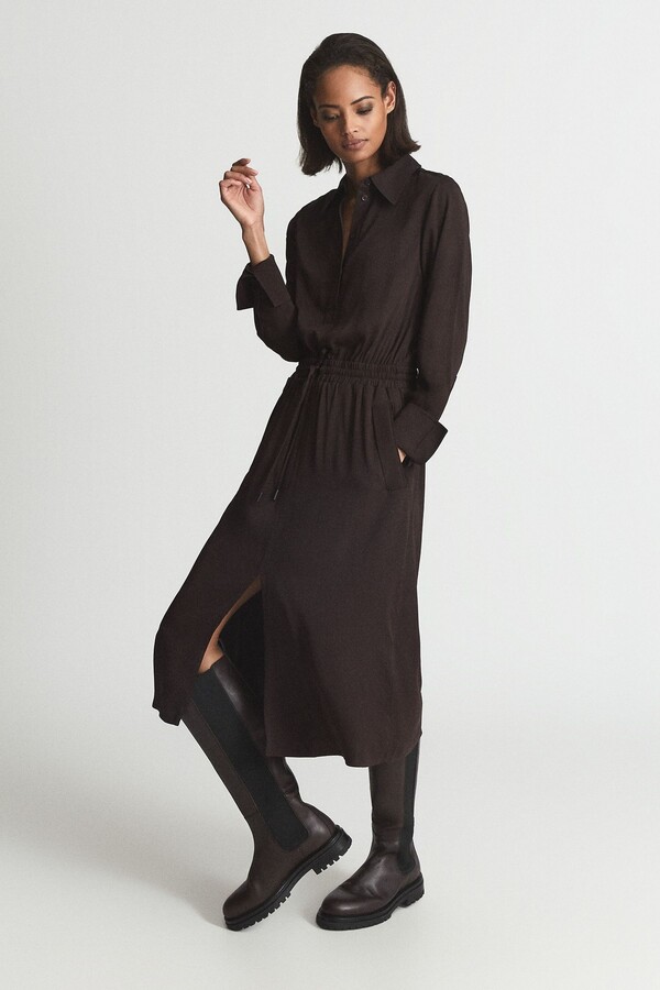 Reiss Burgundy Astrid Regular Collared Midi Dress ShopStyle