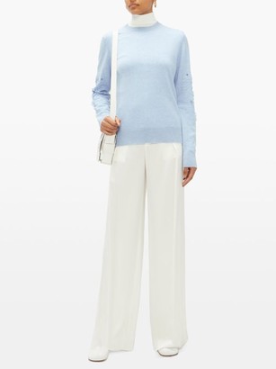 Barrie Embroidered-sleeve Cashmere Sweater - Light Blue