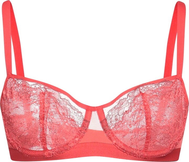 Lindex Amie sheer lace balconette bra with boning detail in red