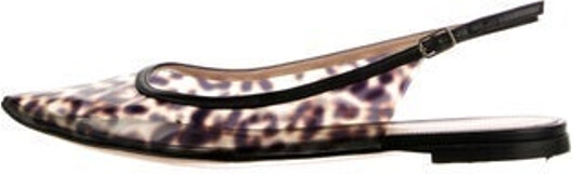 Gianvito Rossi PVC Slingback Flats White Animal Print Semi-Pointed Toes Buckle Closure at Ankles
