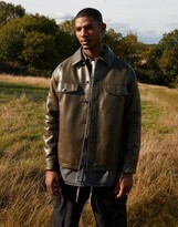 Thumbnail for your product : Topman faux leather shacket in khaki