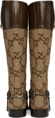 Gucci Beige & Brown Harness Knee-High Boots - ShopStyle