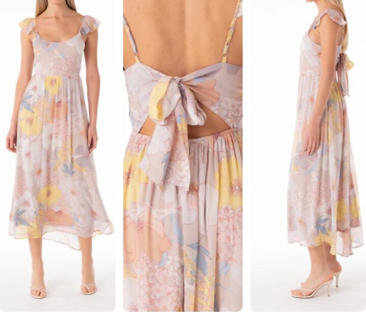 Love Stitch Floral Flutter Sleeve Tie Back Dress In Blush