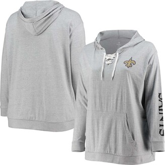 Fanatics Women's Plus Size Heathered Gray New Orleans Saints Lace-Up Pullover Hoodie