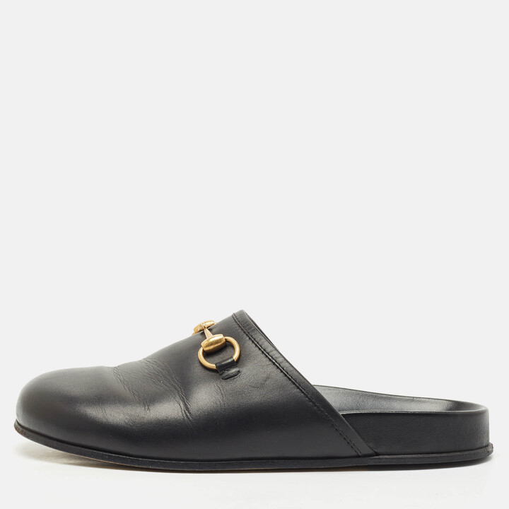 Gucci Black Leather Horsebit Princetown Flat Mules Size 39.5