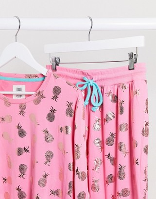 Chelsea Peers pineapple foil pyjama set in pink and gold