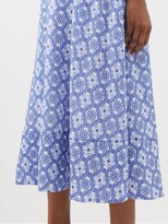 Thumbnail for your product : Saloni Della High-rise Printed Linen Skirt - Blue White
