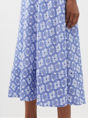 Saloni Della High-rise Printed Linen Skirt - Blue White