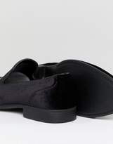 Thumbnail for your product : ASOS Design DESIGN Wide Fit loafers in black velvet with crown embroidery