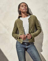 Thumbnail for your product : Neiman Marcus Scalloped Suede Jacket, Olive