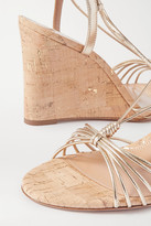 Thumbnail for your product : Aquazzura Whisper 85 Metallic Leather Wedge Sandals - Gold