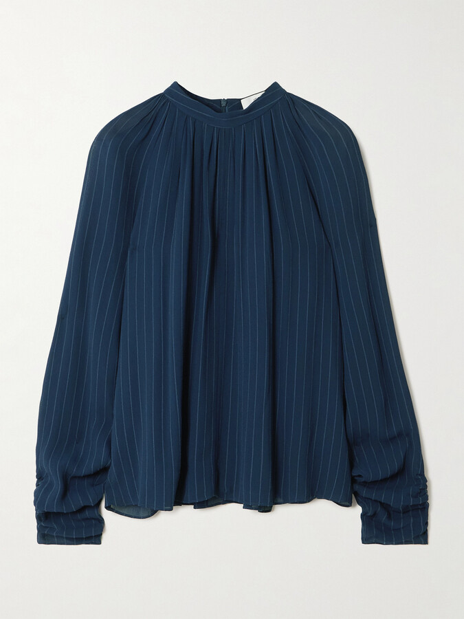 Joseph Garcia Pinstriped Cutout Crepe Blouse - Blue