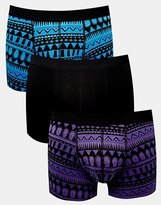Thumbnail for your product : ASOS 3 Pack Trunks With Dark Aztec Design - Multi