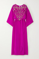 Thumbnail for your product : Marchesa Belted Crystal-embellished Silk-crepe Gown - Fuchsia
