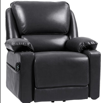 Inbox Zero Power Lift Chair For Elderly, Faux Leather Recliner Sofa With , Remote, Black