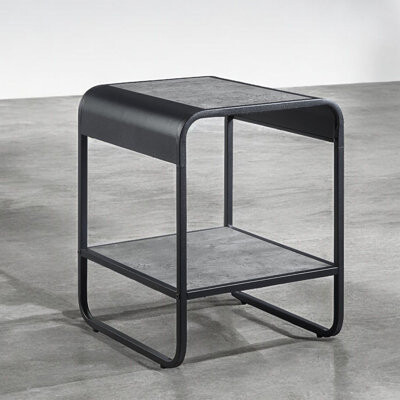 17 Stories Metal Frame End Table with Bottom Shelf Concrete Gray and Black