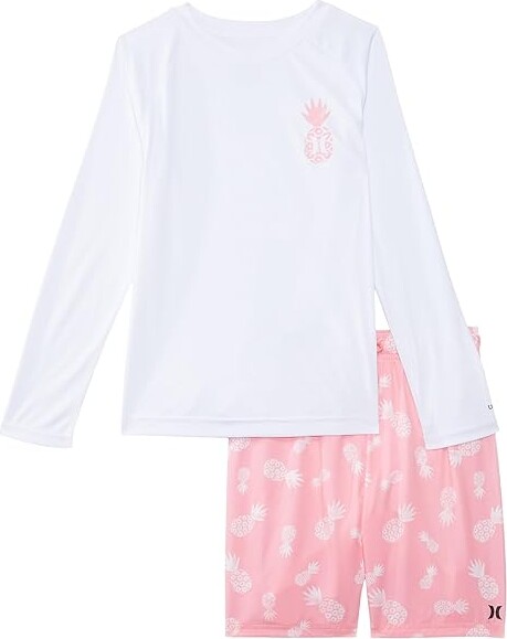 Hurley Kids Pineapple Swim Set (Big Kid) Boy's Swimwear Sunset Coral : XL (18/20 Big Kid), Jersey/Mesh/Polyester